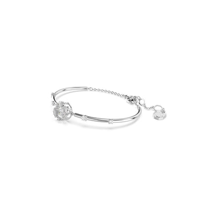 Constella bangle Round cut, Dancing stone, White, Rhodium plated