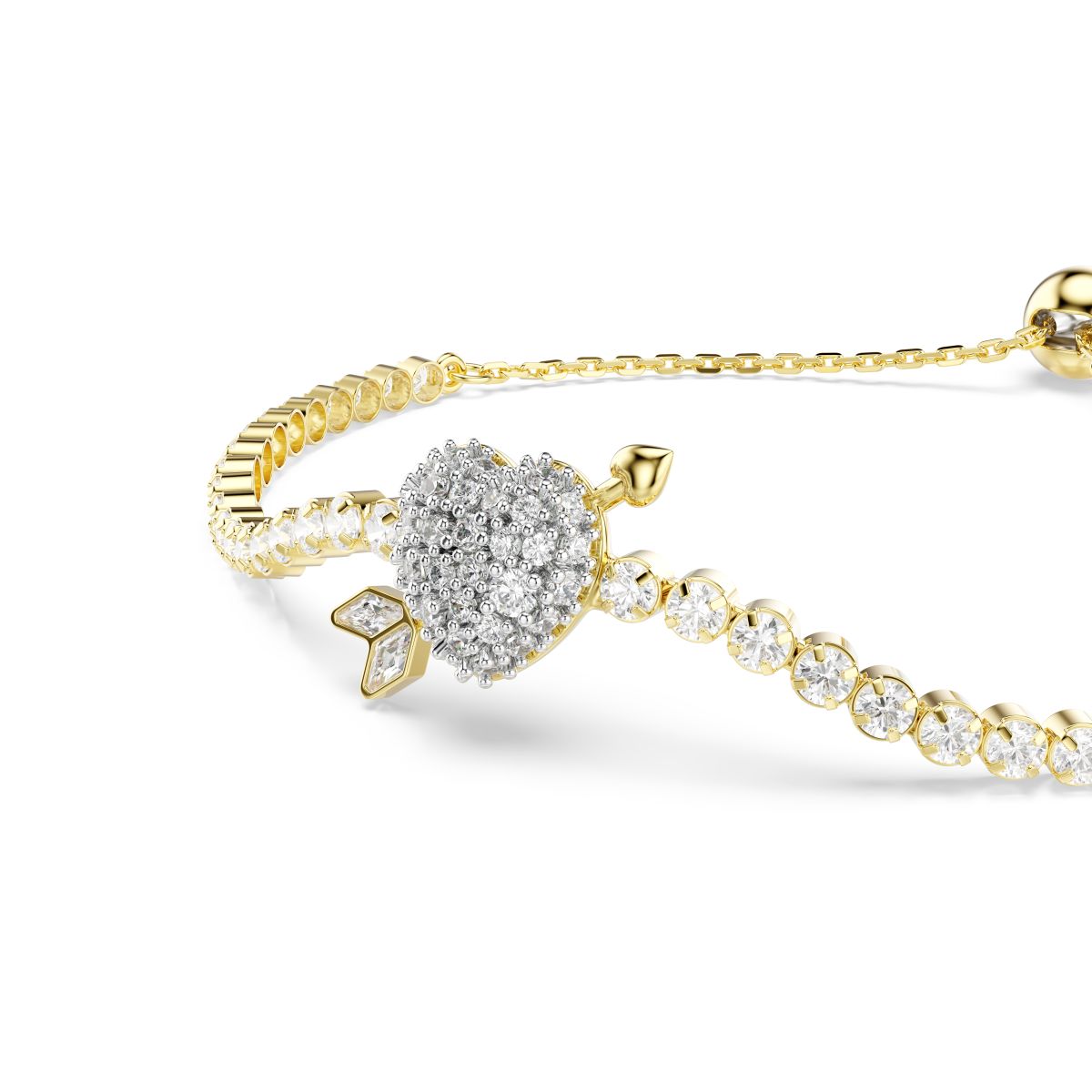Idyllia bracelet Mixed cuts, Heart with arrow, White, Gold-tone plated