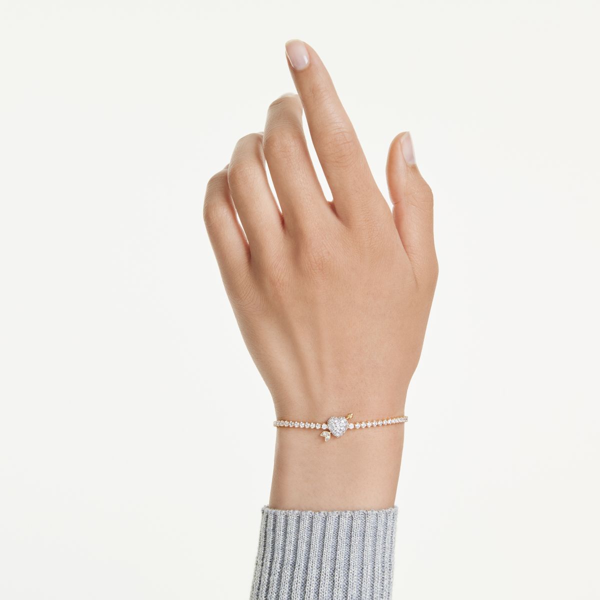 Idyllia bracelet Mixed cuts, Heart with arrow, White, Gold-tone plated