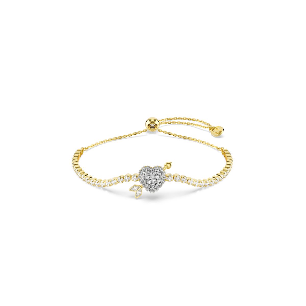 Idyllia bracelet Mixed cuts, Heart with arrow, White, Gold-tone plated