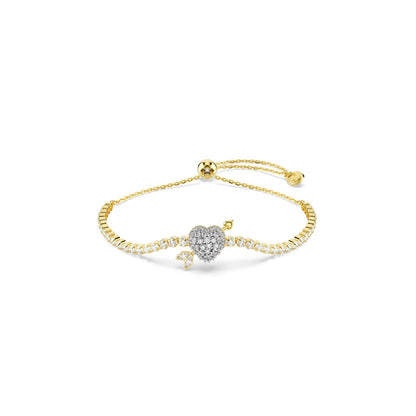 Idyllia bracelet Mixed cuts, Heart with arrow, White, Gold-tone plated