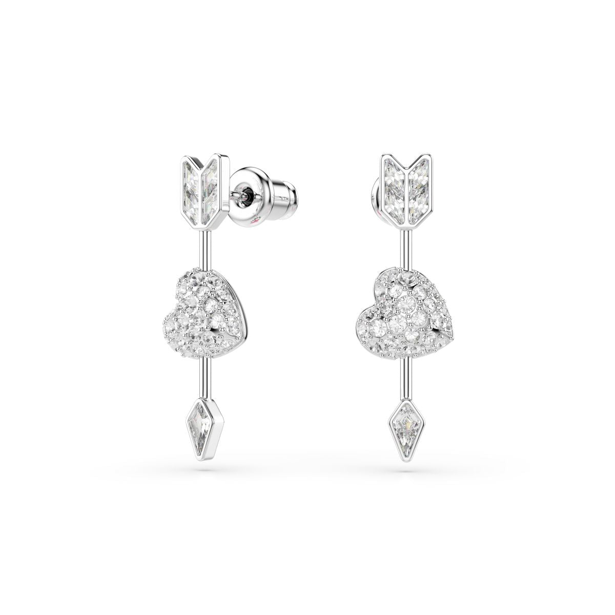 Idyllia drop earrings Mixed cuts, Heart with arrow, White, Rhodium plated
