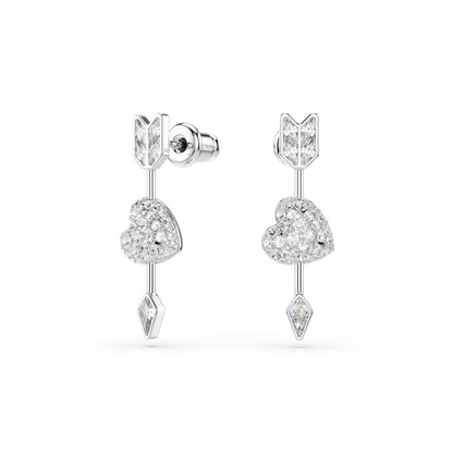 Idyllia drop earrings Mixed cuts, Heart with arrow, White, Rhodium plated