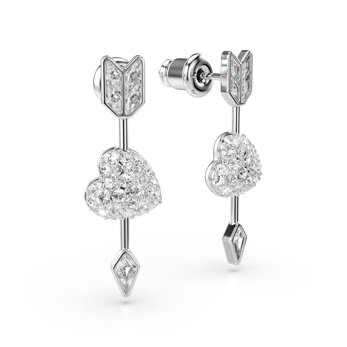 Idyllia drop earrings Mixed cuts, Heart with arrow, White, Rhodium plated