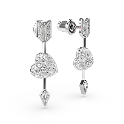 Idyllia drop earrings Mixed cuts, Heart with arrow, White, Rhodium plated