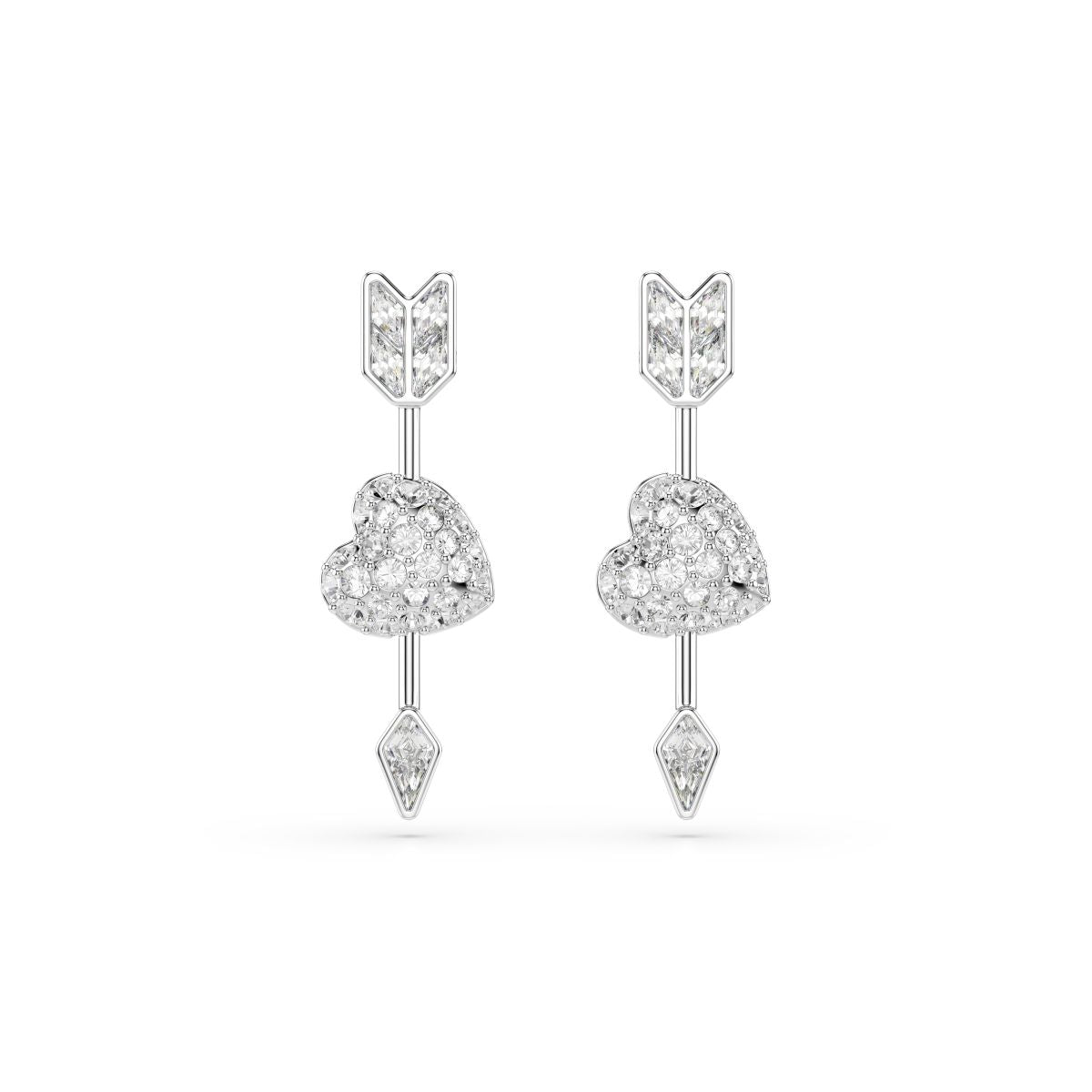 Idyllia drop earrings Mixed cuts, Heart with arrow, White, Rhodium plated