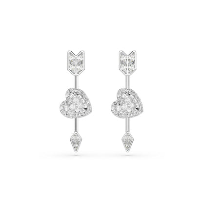 Idyllia drop earrings Mixed cuts, Heart with arrow, White, Rhodium plated