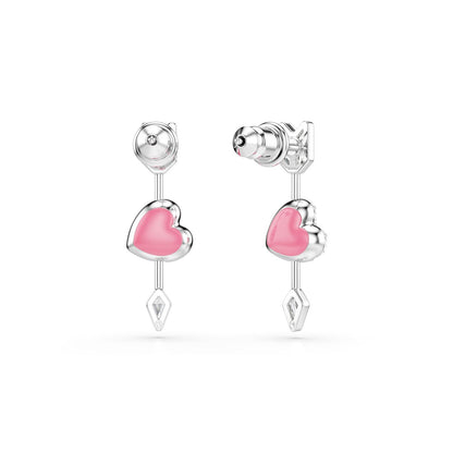 Idyllia drop earrings Mixed cuts, Heart with arrow, White, Rhodium plated
