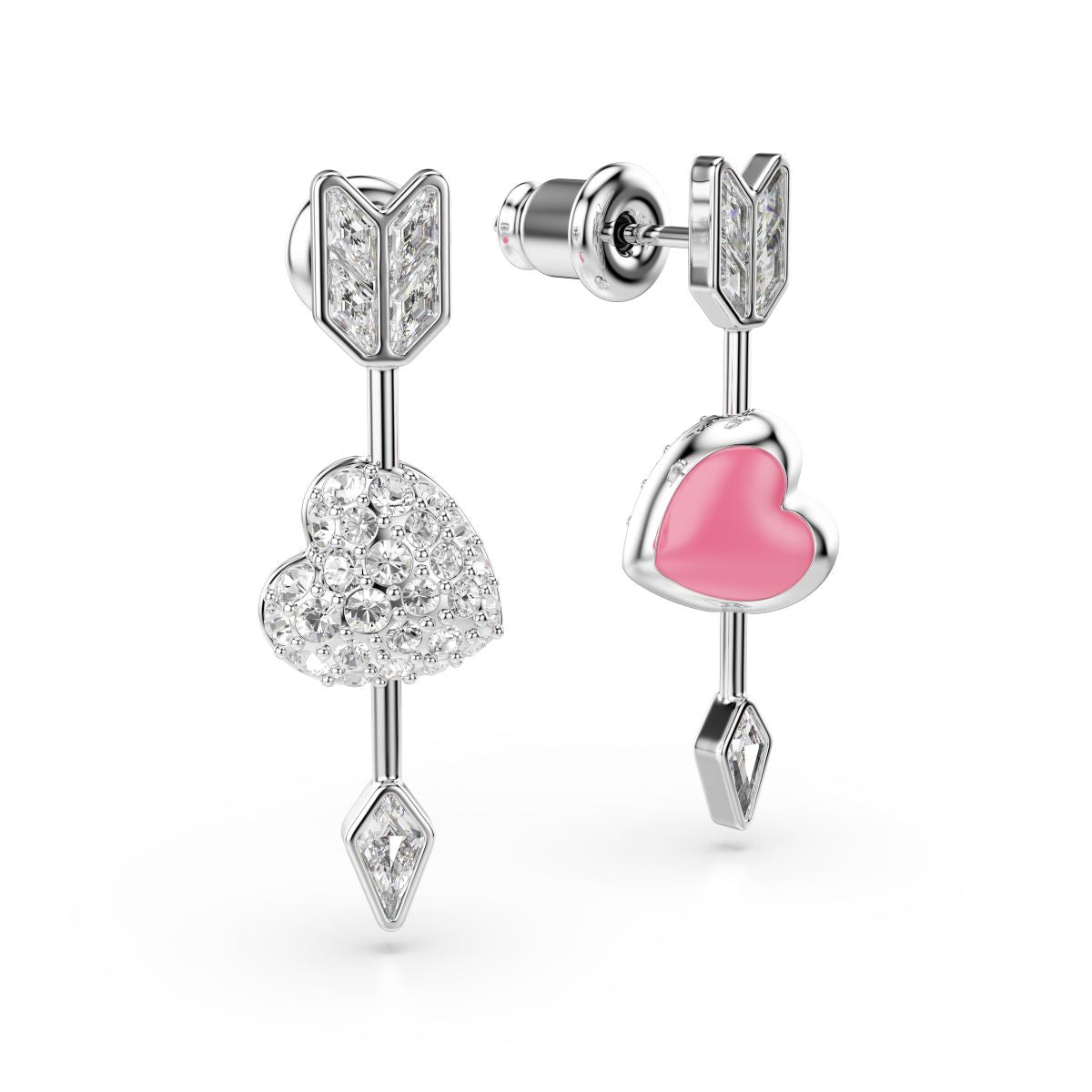 Idyllia drop earrings Mixed cuts, Heart with arrow, White, Rhodium plated
