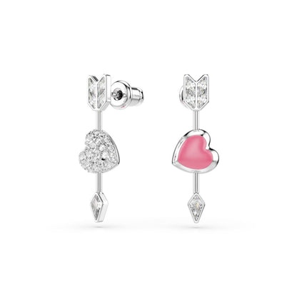 Idyllia drop earrings Mixed cuts, Heart with arrow, White, Rhodium plated