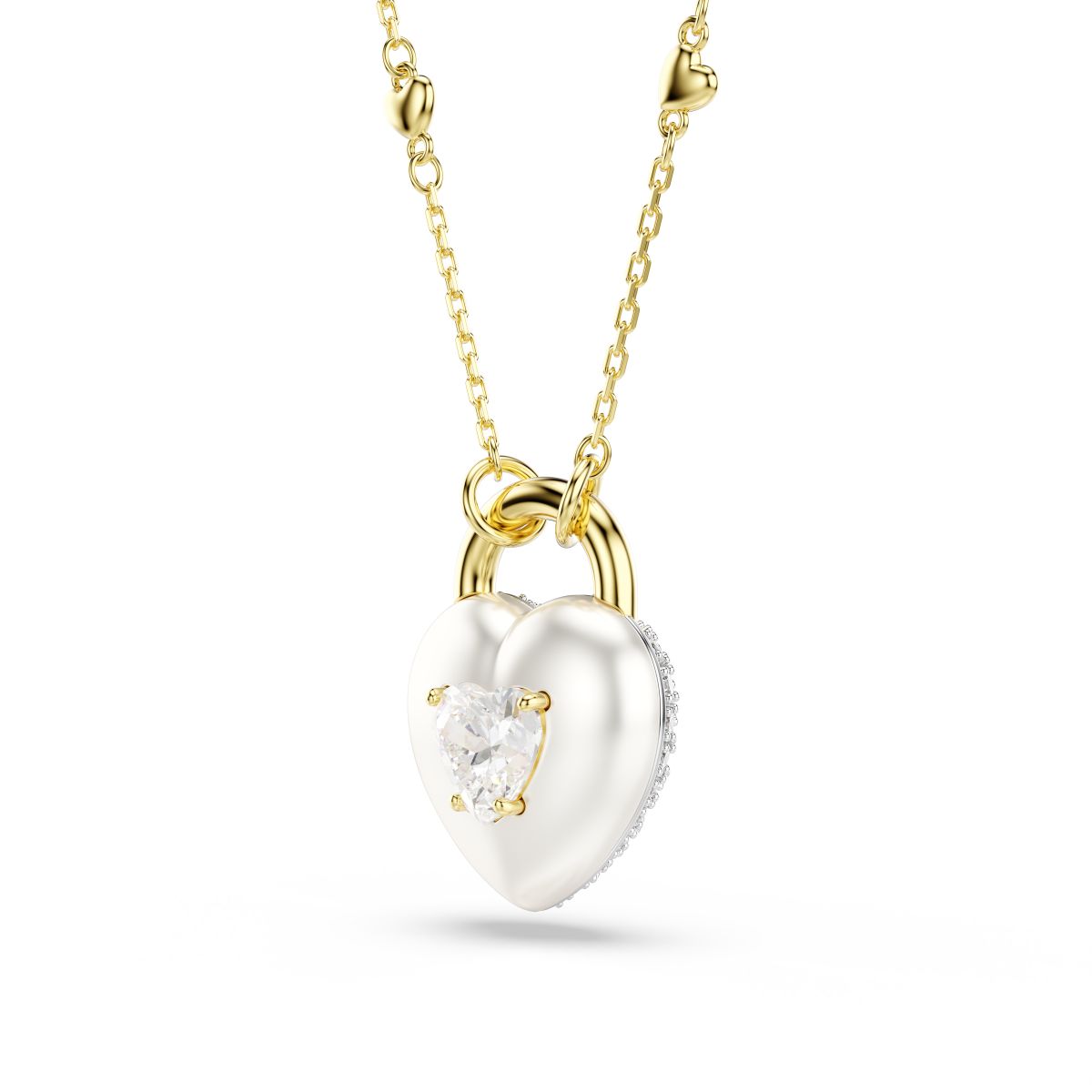 Idyllia pendant Mixed cuts, Heart, White, Gold-tone plated