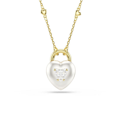 Idyllia pendant Mixed cuts, Heart, White, Gold-tone plated