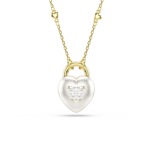 Idyllia pendant Mixed cuts, Heart, White, Gold-tone plated