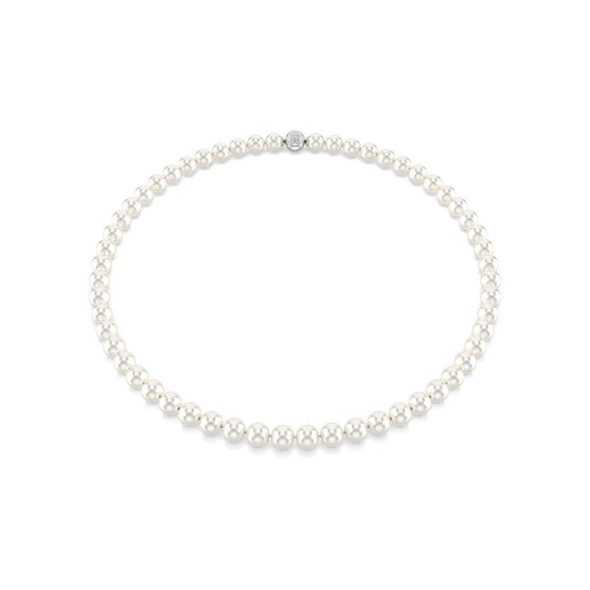 Matrix necklace Crystal pearl, White, Rhodium plated