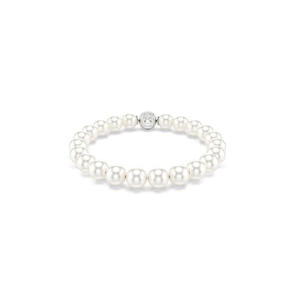Matrix bracelet Crystal pearl, White, Rhodium plated