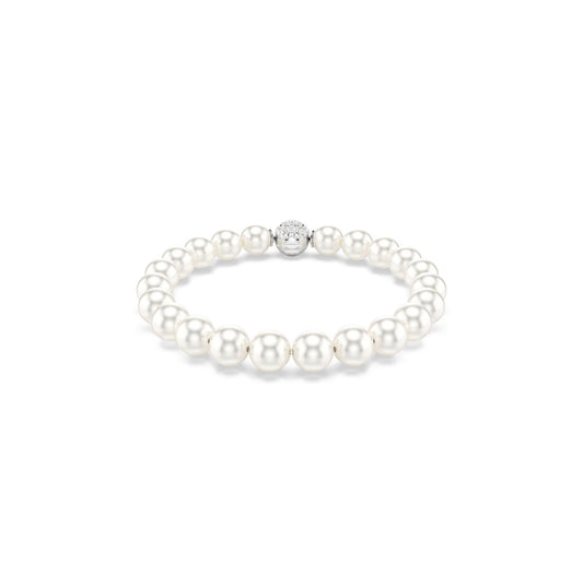 Matrix bracelet Crystal pearl, White, Rhodium plated