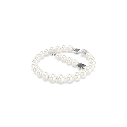 Matrix bracelet Crystal pearl, White, Rhodium plated