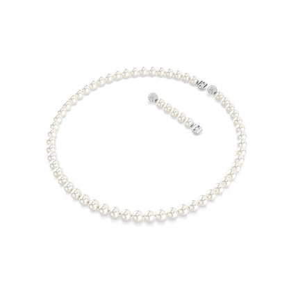 Matrix necklace Crystal pearl, White, Rhodium plated