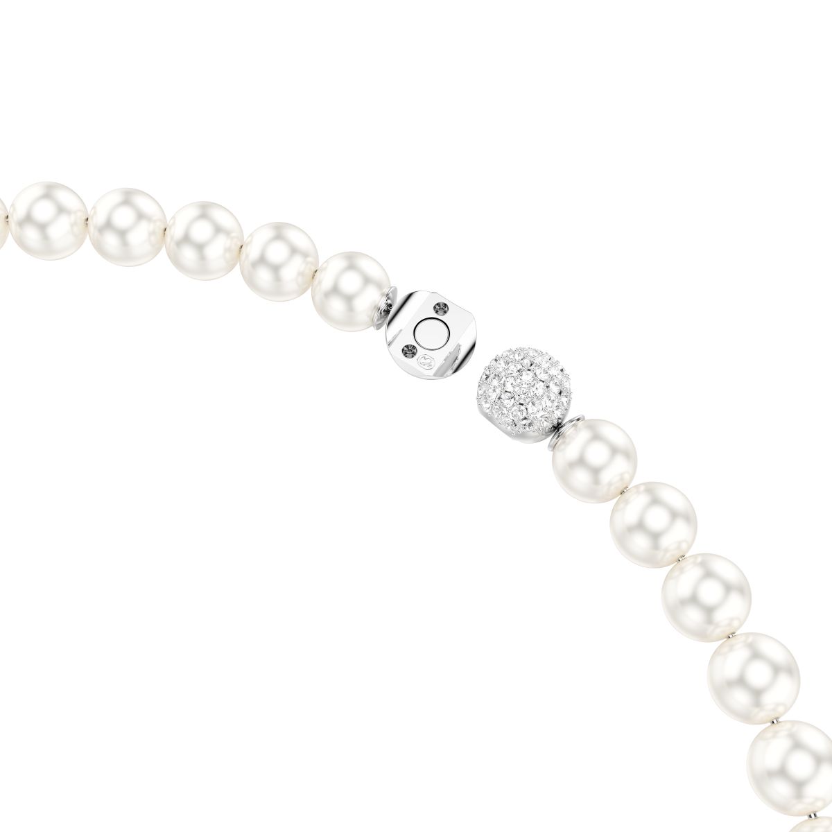 Matrix necklace Crystal pearl, White, Rhodium plated