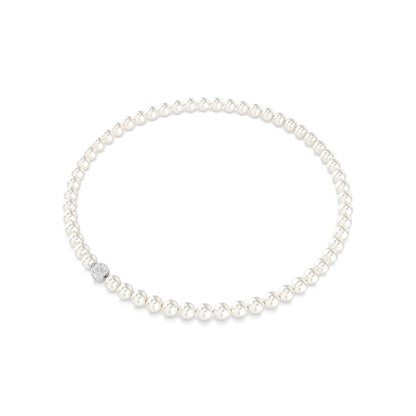 Matrix necklace Crystal pearl, White, Rhodium plated