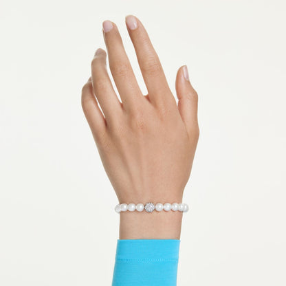 Matrix bracelet Crystal pearl, White, Rhodium plated