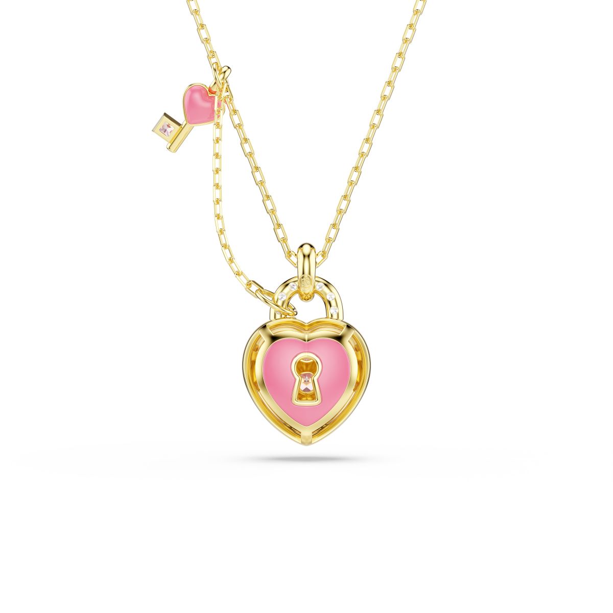 Idyllia pendant Mixed cuts, Heart, Key, Pink, Gold-tone plated