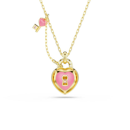 Idyllia pendant Mixed cuts, Heart, Key, Pink, Gold-tone plated