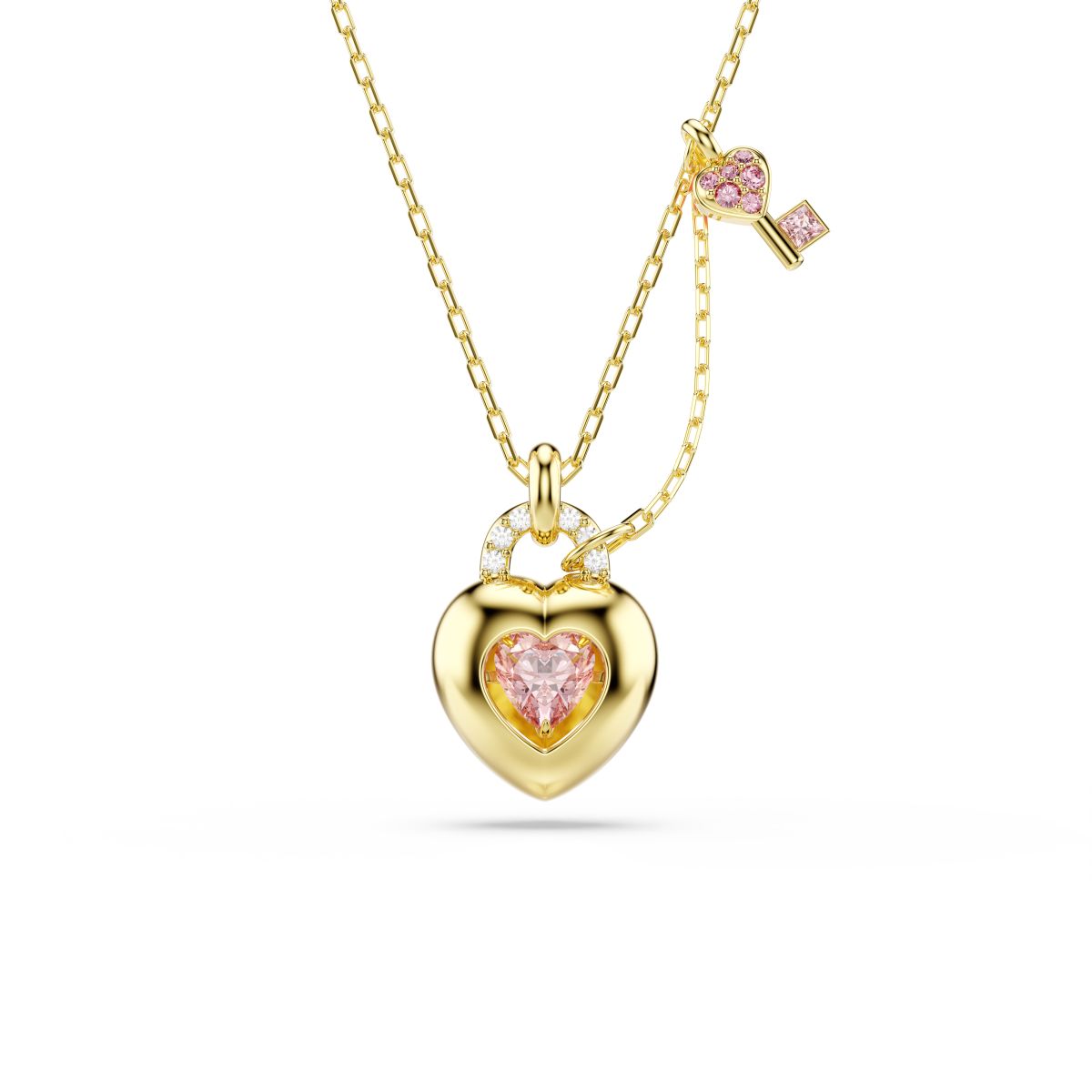 Idyllia pendant Mixed cuts, Heart, Key, Pink, Gold-tone plated