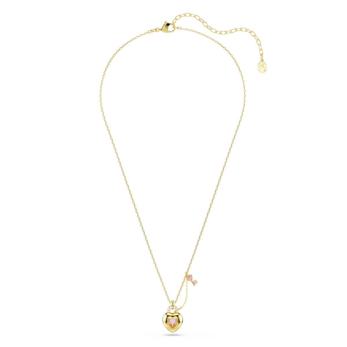 Idyllia pendant Mixed cuts, Heart, Key, Pink, Gold-tone plated