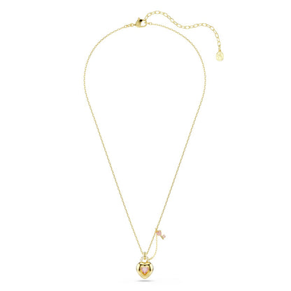 Idyllia pendant Mixed cuts, Heart, Key, Pink, Gold-tone plated