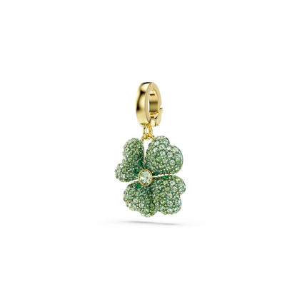 Idyllia charm Clover, Green, Gold-tone plated