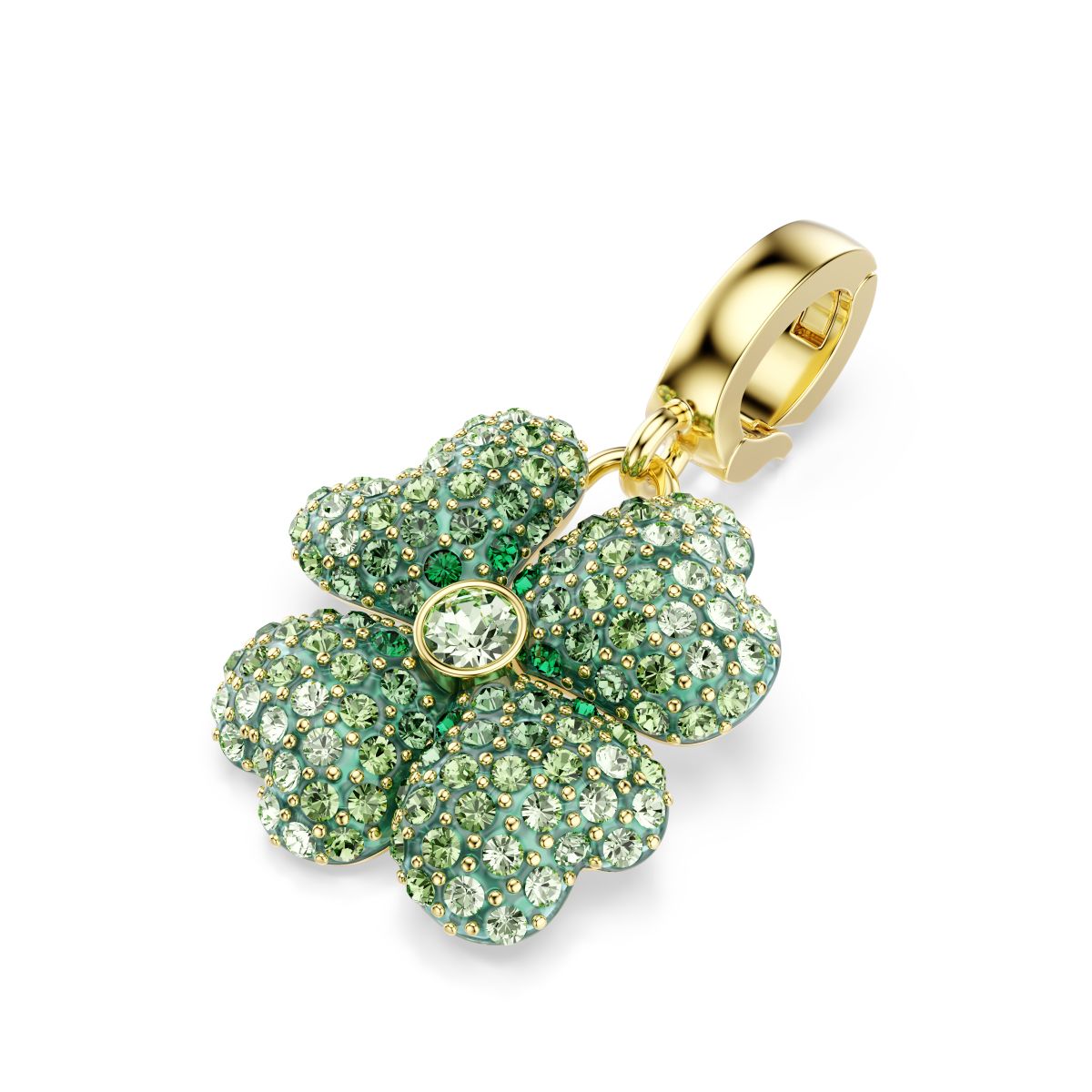 Idyllia charm Clover, Green, Gold-tone plated