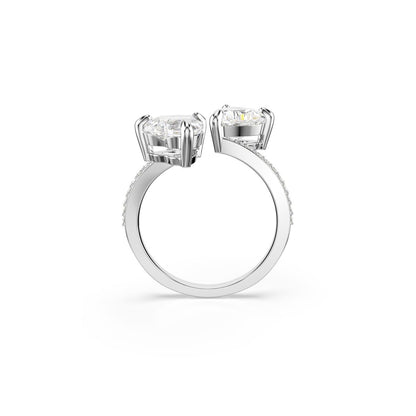 Mesmera Attract Offener Ring, Herzschliff, Pav�, Herz, Wei�, Rhodiniert