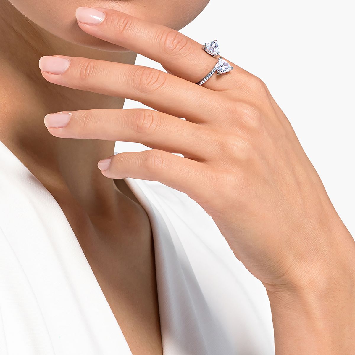 Mesmera Attract Offener Ring, Herzschliff, Pav�, Herz, Wei�, Rhodiniert