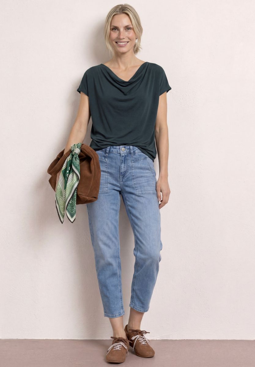 Dropped Shoulder Shirt mit Wasserfall-Front