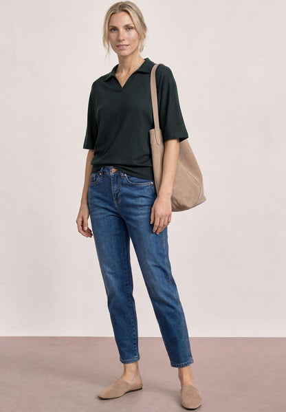 Dropped Shoulder Poloshirt mit Elastikbund