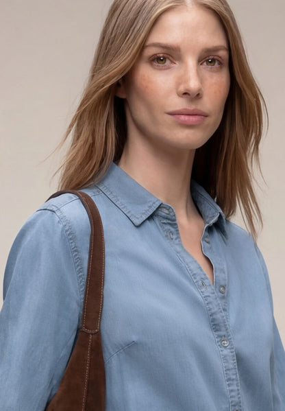 3/4-Arm Hemdbluse im Denim-Look