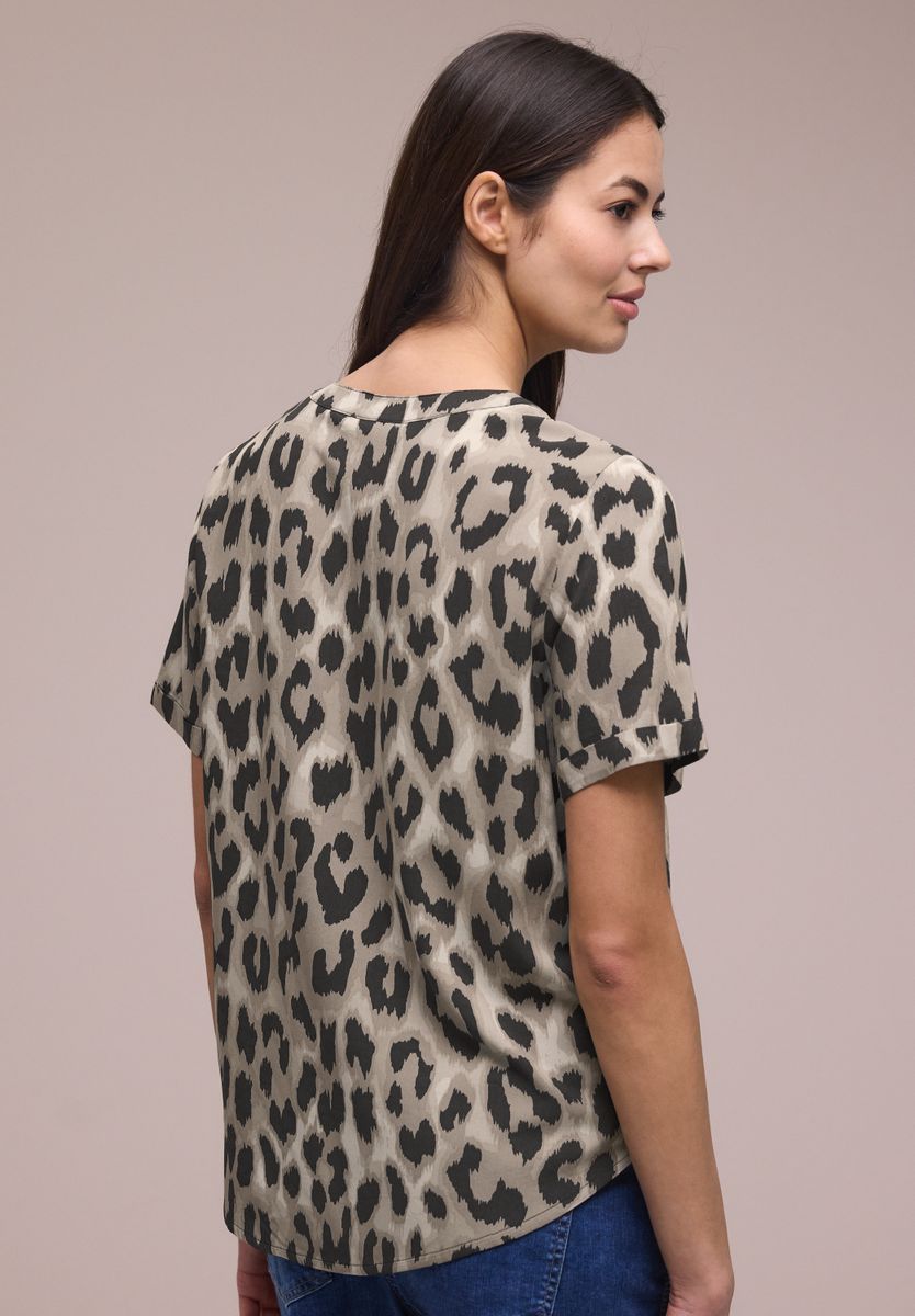 Bluse mit Split Neck und Animal Print