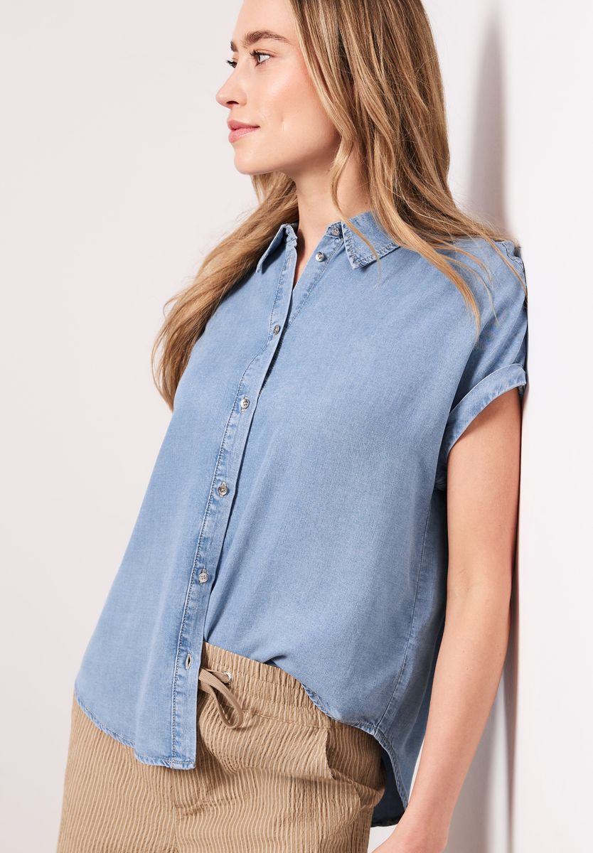 Dropped Shoulder Hemdbluse im Denim-Look