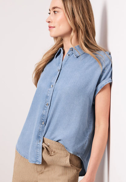 Dropped Shoulder Hemdbluse im Denim-Look