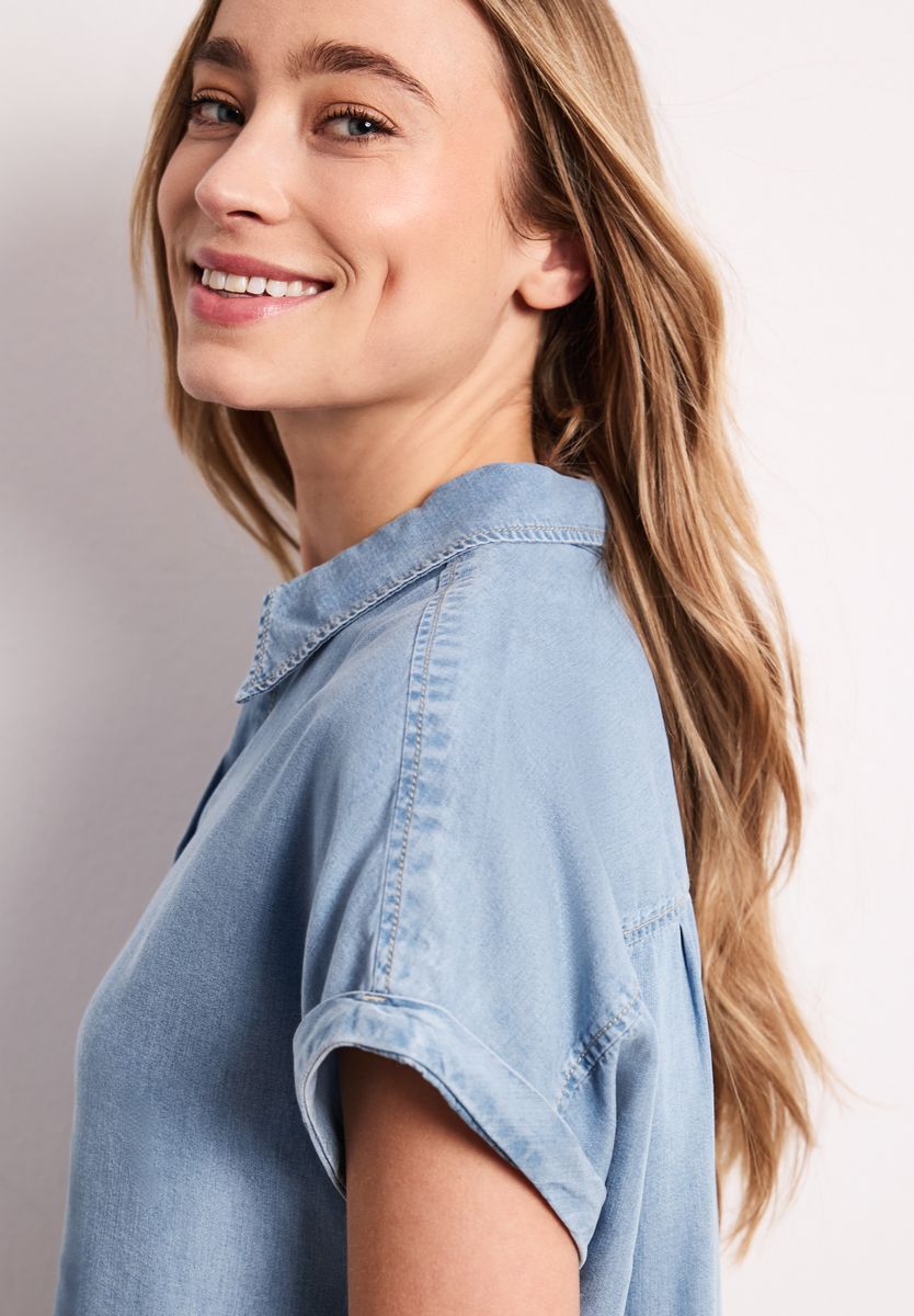 Dropped Shoulder Hemdbluse im Denim-Look