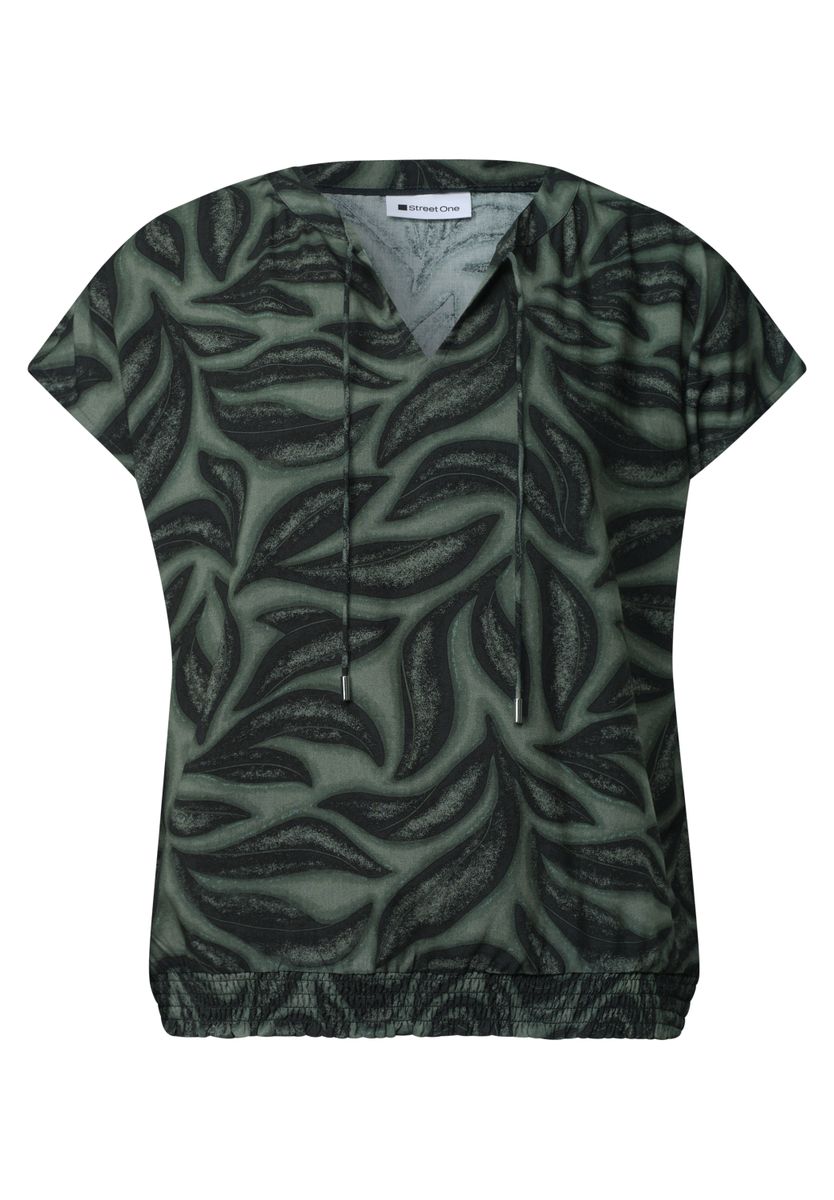 Blusenshirt mit Split Neck und Smokdetail