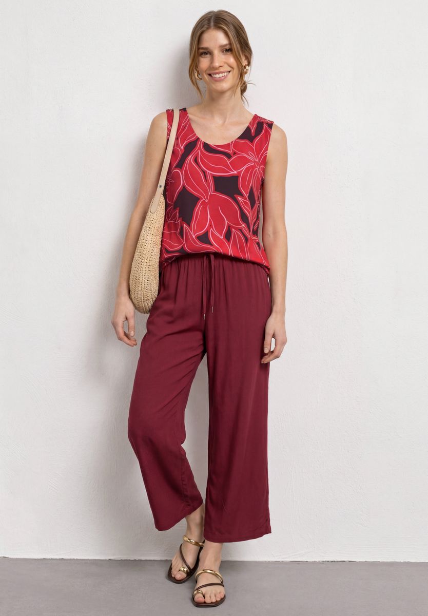 Top mit V-Neck und Elastiksaum
