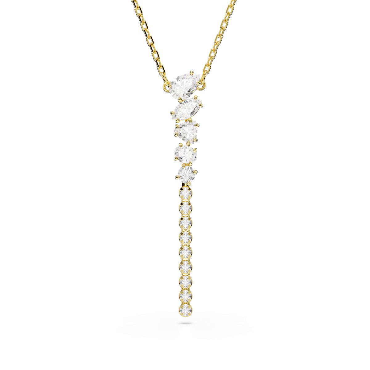 Mesmera Y-Halskette, Verschiedene Schliffe, Weiß, 18K goldbeschichtet