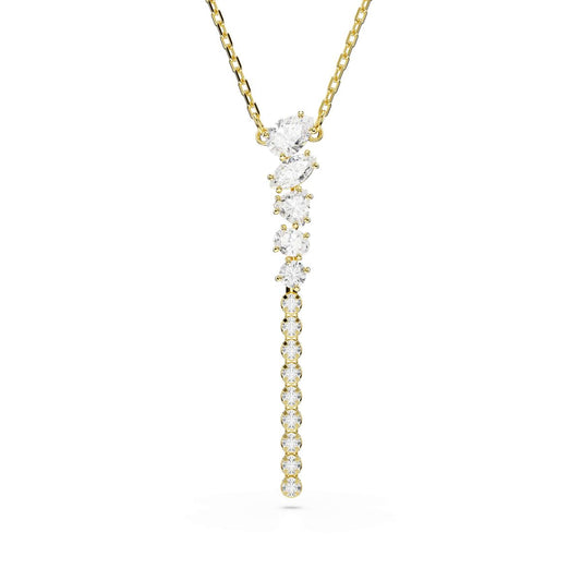 Mesmera Y-Halskette, Verschiedene Schliffe, Weiß, 18K goldbeschichtet
