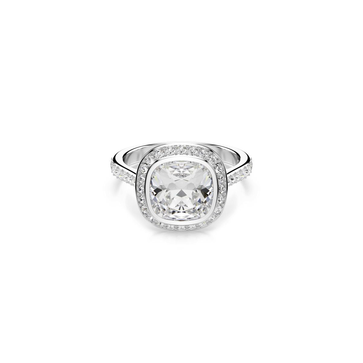 Una Angelic Strahlenkranz-Ring, Kissenschliff, Weiß, Rhodiniert