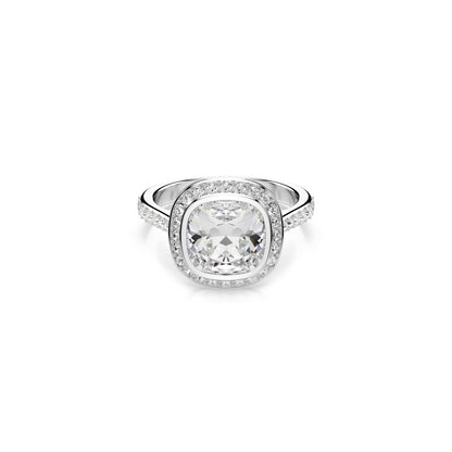 Una Angelic Strahlenkranz-Ring, Kissenschliff, Weiß, Rhodiniert