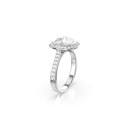 Una Angelic Strahlenkranz-Ring, Kissenschliff, Weiß, Rhodiniert