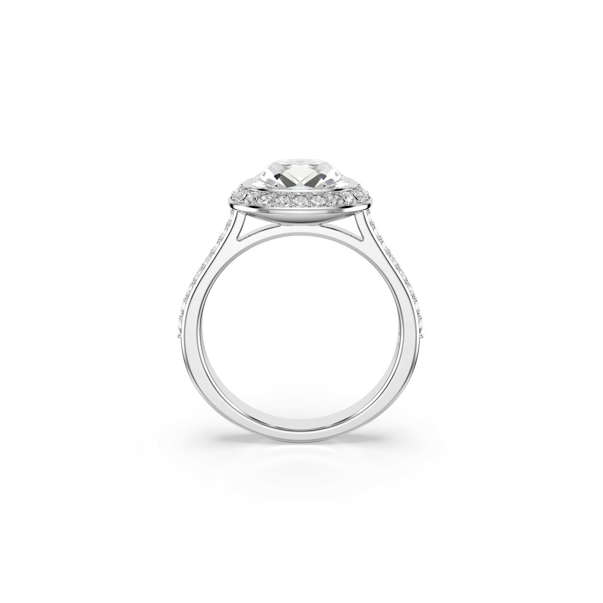 Una Angelic Strahlenkranz-Ring, Kissenschliff, Weiß, Rhodiniert