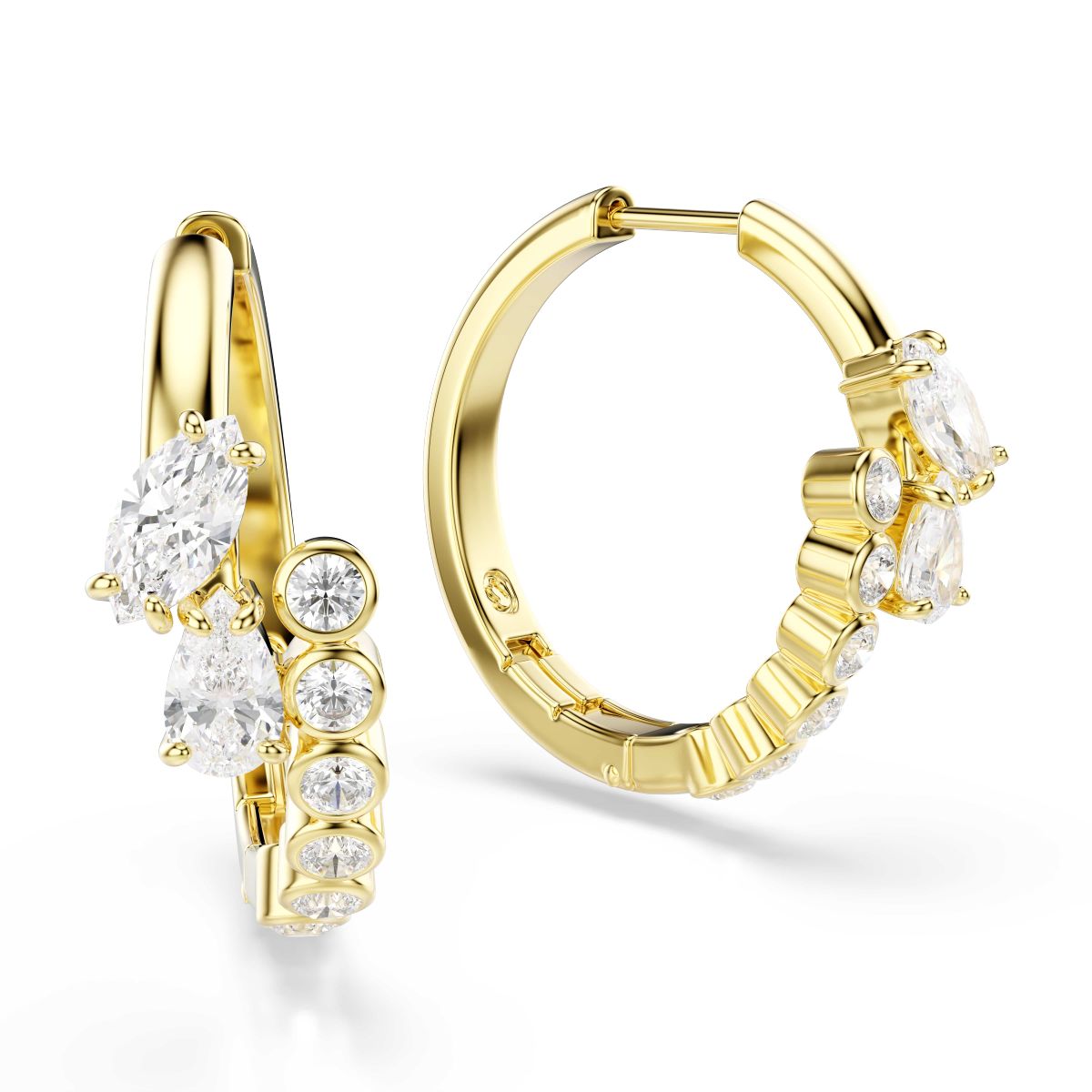Mesmera Kreolen, Verschiedene Schliffe, Weiß, 18K goldbeschichtet
